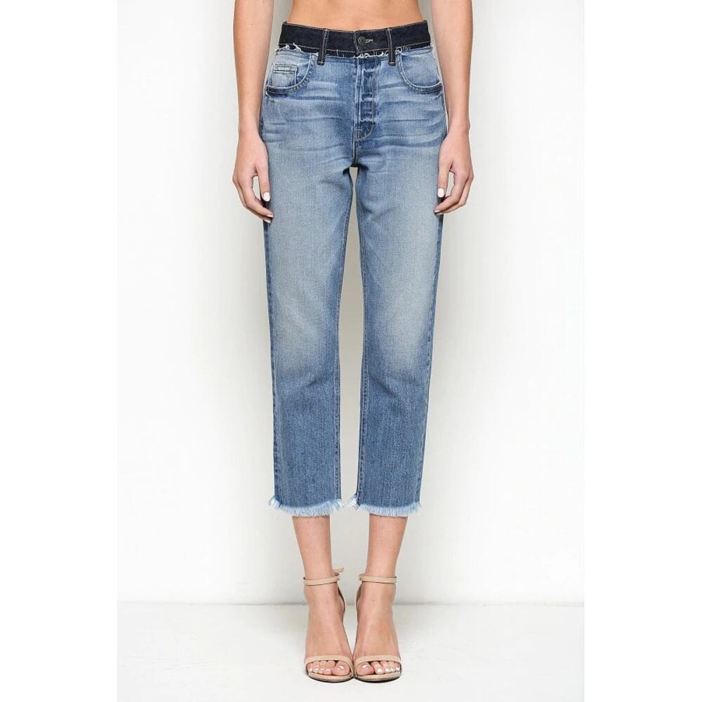 HIDDEN Zoey High Rise Repaired Waistband Frayed Hem Mom Jeans Size 25